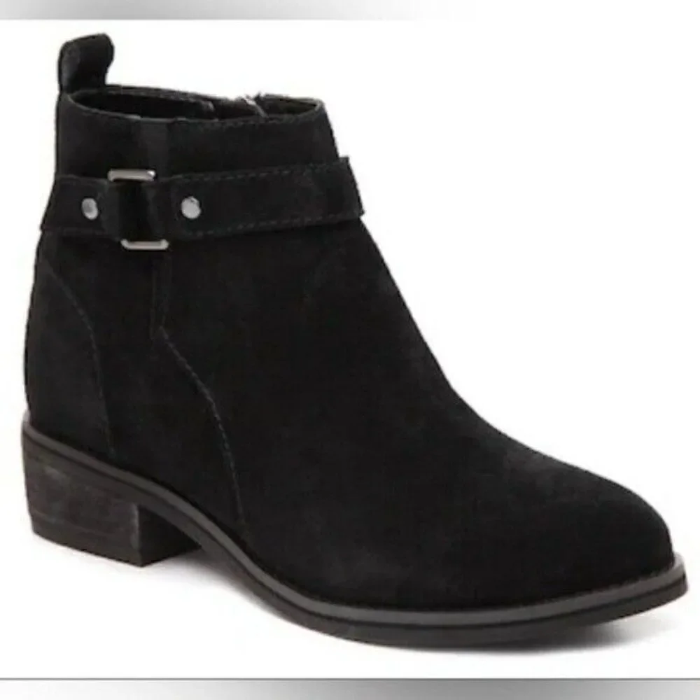 Blondo Luca Waterproof Black Suede Leather Harness Strap Ankle Boots Booties‎